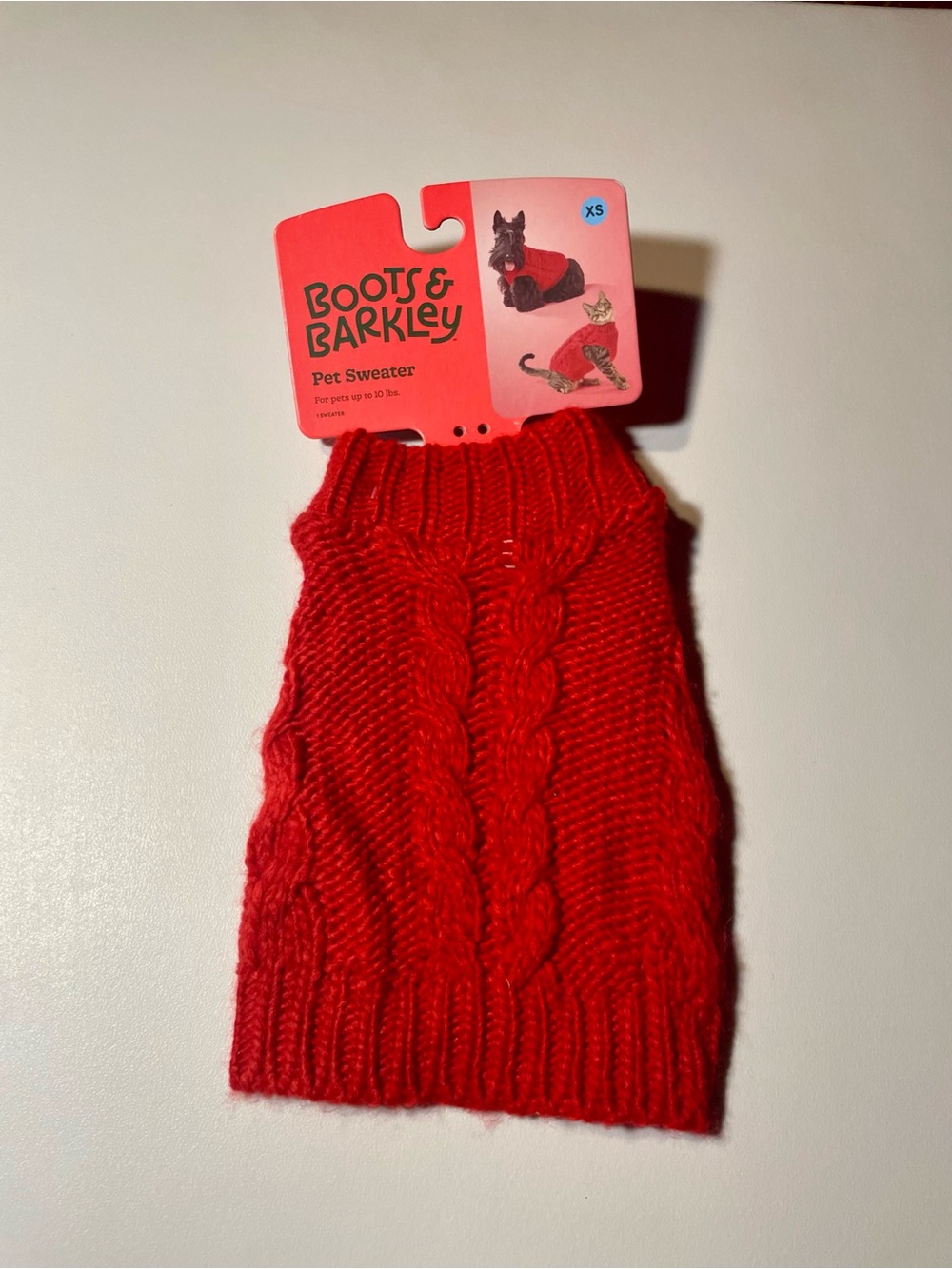 Boots & Barkley Red Cable Knit Pet Sweater NWT XS Size See Chart Up to 10 Lbs